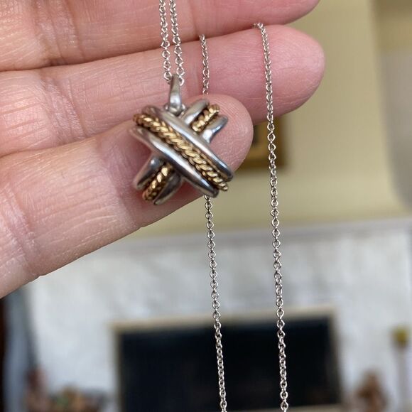 Vintage Tiffany & Co. 18K Gold & Sterling Silver Signature "X" Pendant Necklace - Picture 4 of 7